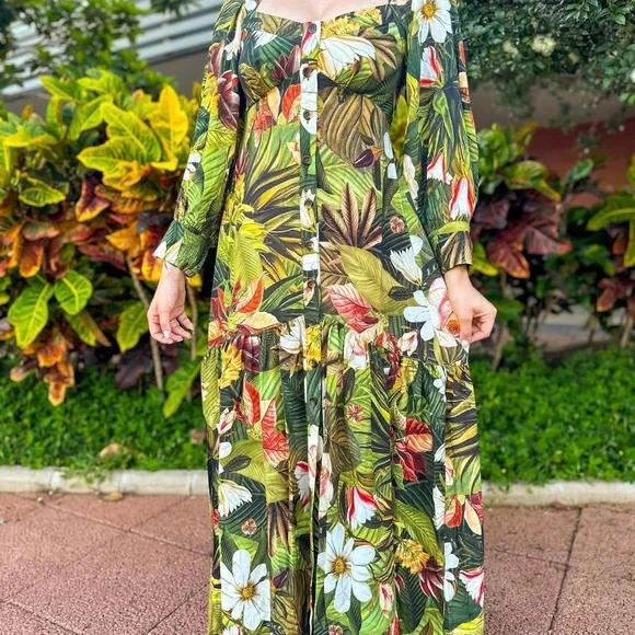 FARM Rio Tropical Floral Palm Long Dress Size M - Picture 4 of 10